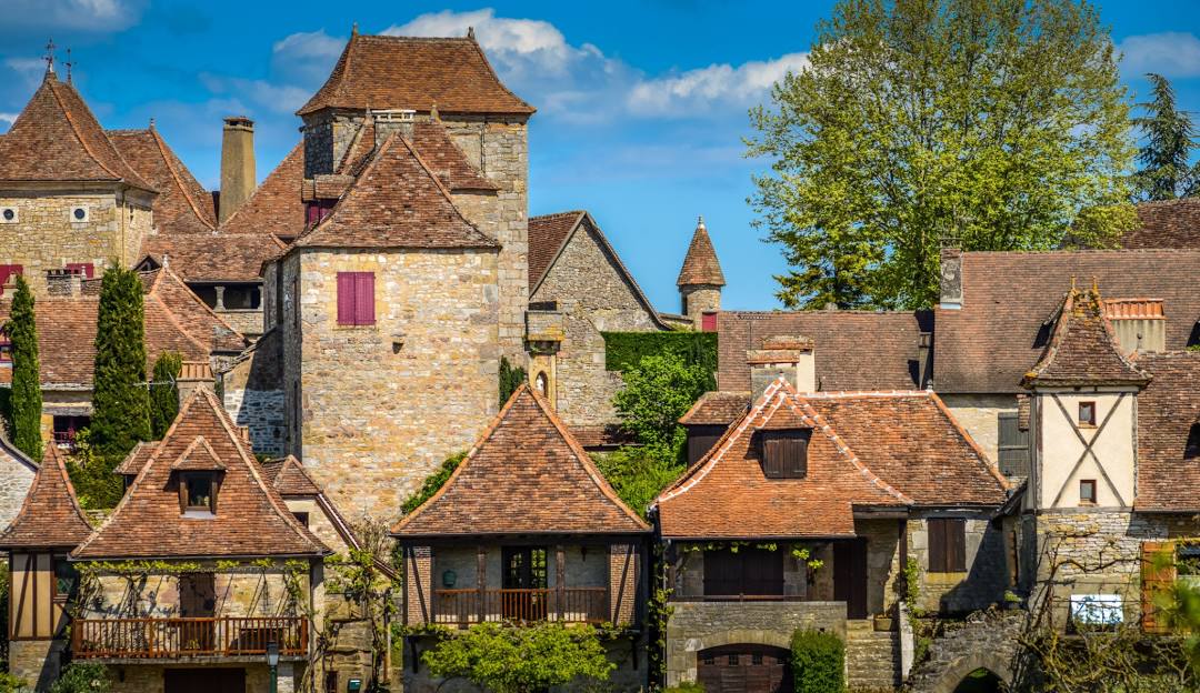 Stone rooftops of the hilltop village of Loubressac
