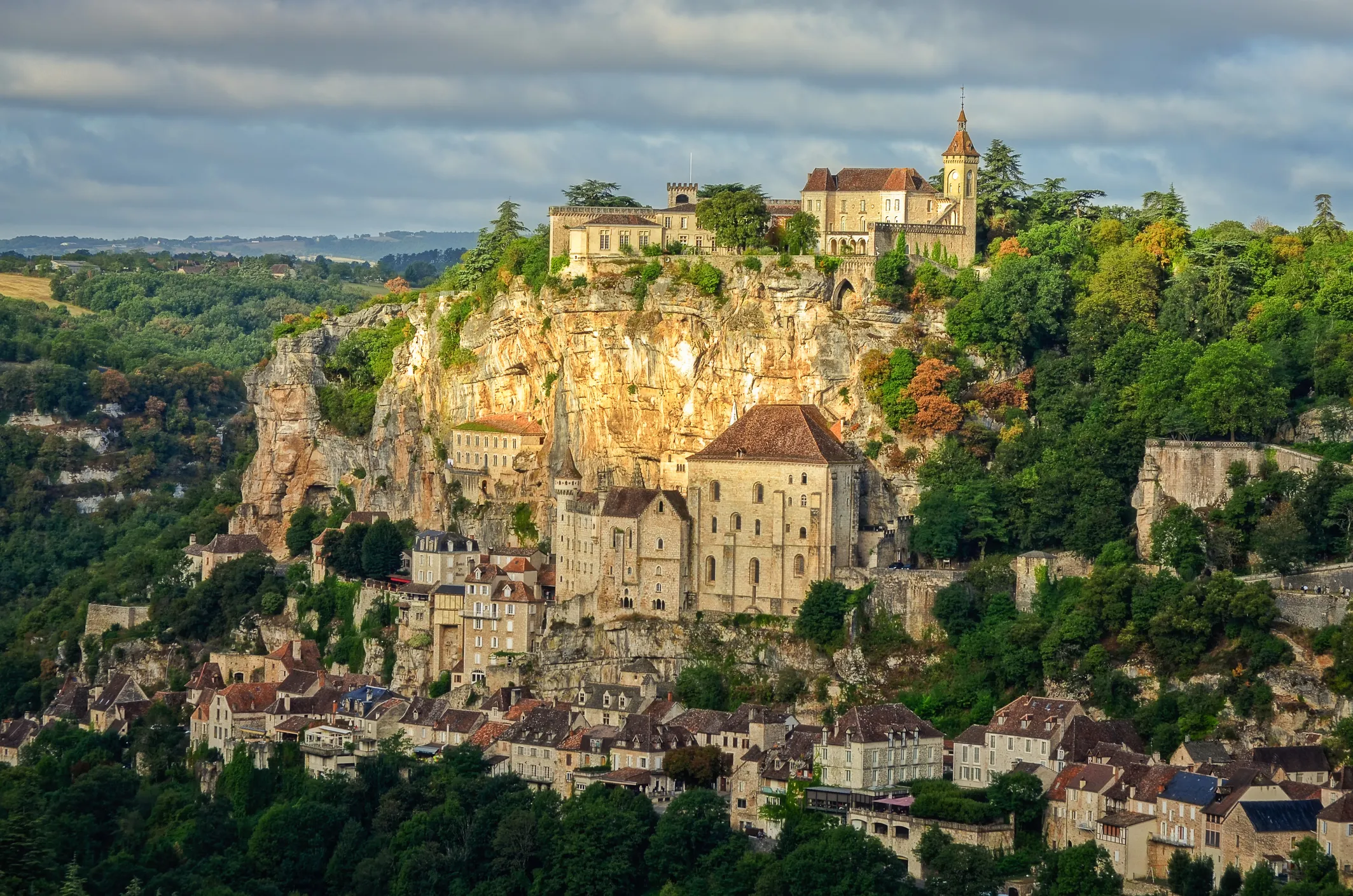 The clifftop village of Rocamadour above the Dordogne countryside